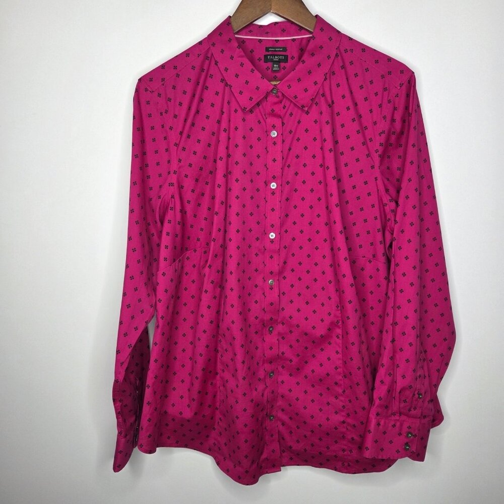 Talbots Womens Fuchsia Geometric Button Up Blouse… - image 1